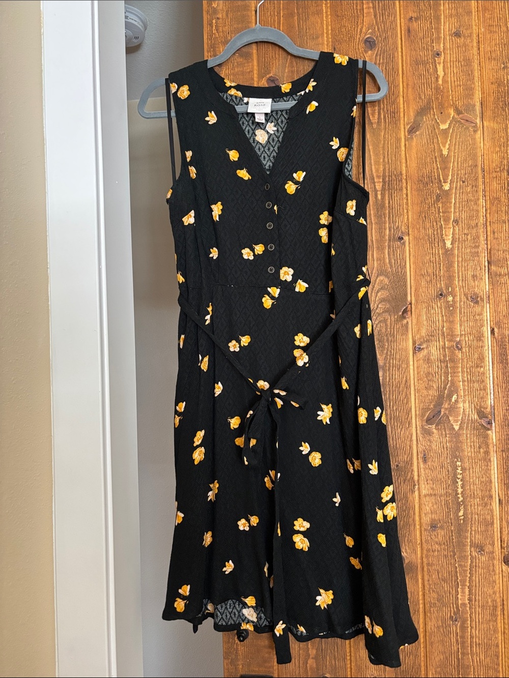 Knox Rose Black Midi Dress with Yellow Floral Print